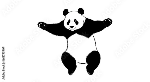 Playful panda bear standing with arms outstretched, welcoming and friendly, perfect for children's designs and joyful branding projects, a heartwarming illustration.