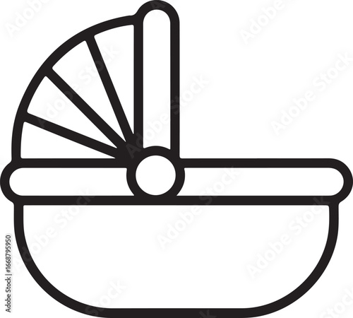 Simple line art icon of a baby bassinet or pram