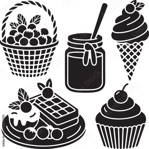Ice cream and sweets vector set with dessert icons