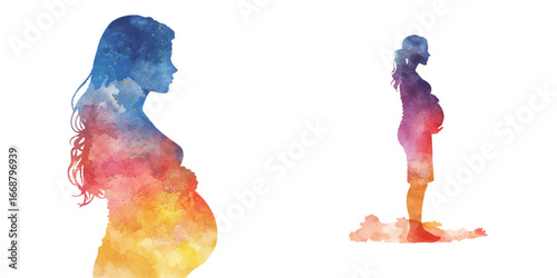 abstract color silhouette of pregnant woman watercolor vector illustration