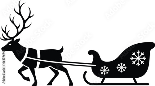 Christmas reindeer vector art of reindeer pulling sleigh silhouette for christmas holiday season and festive celebration vector