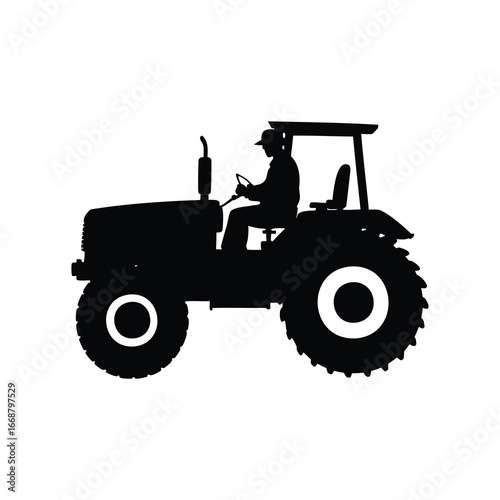 Silhouette of a farmer driving a tractor in the field agriculture, farmer driving tractor illustration silhouette