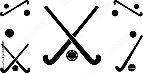 Field hockey stick silhouettes, Field hockey sticks and ball silhouettes, Crossed field hockey sticks vector, Field hockey silhouettes, Field hockey vector illustration.