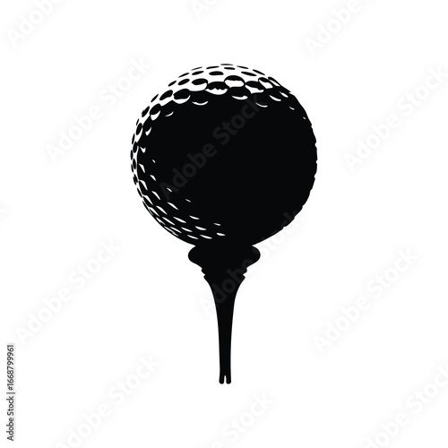 Black Silhouette of a Golf Ball on a Tee, Ready to be Hit, golf tee with ball illustration silhouette