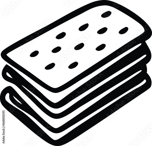 Simple hand drawn stack of biscuits or crackers with punched holes iconic graphic representation