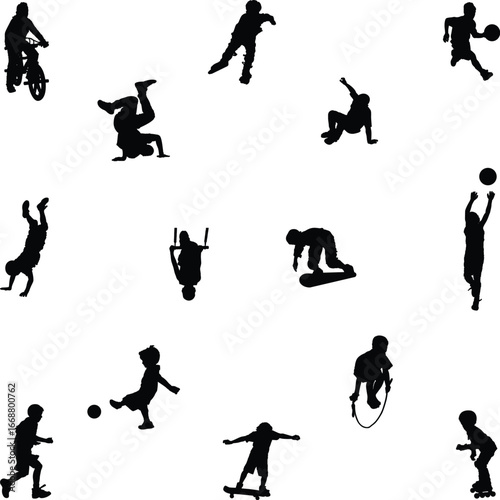Kids Sports and Play Silhouettes Vector Set