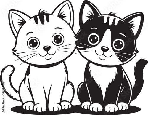 Set of black cats looking out of the corner. Collection of cat faces that spy on you. Playing pets. Tattoo.