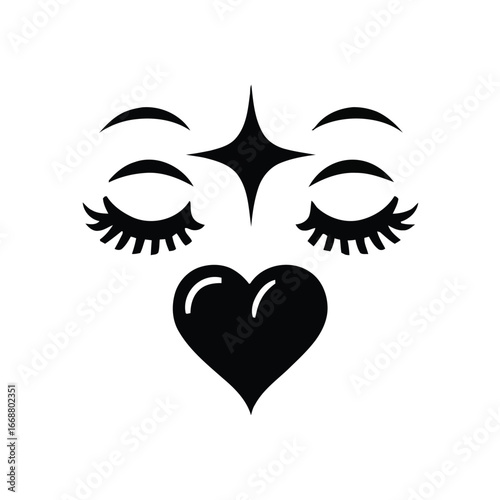 Closed eyes heart sparkle black white