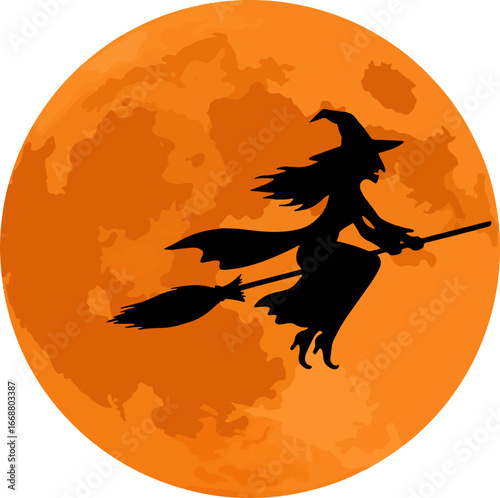 Witch Flying Over the Full Moon – Halloween-Themed Vector Art 