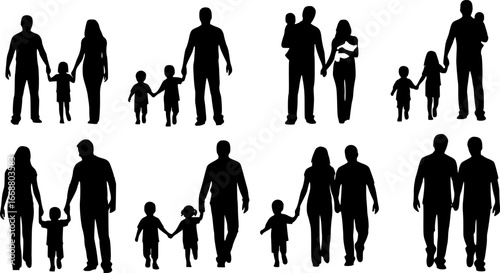 Family silhouettes, Happy family silhouette set