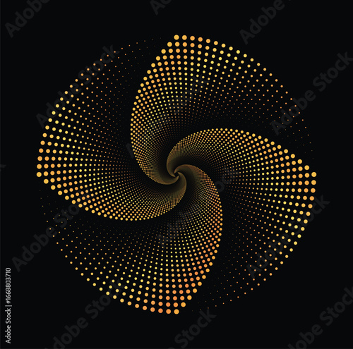 Futuristic and modern geometric design element. A swirling tunnel of dots creates a dynamic sense of motion and technological depth, ideal for contemporary concepts.