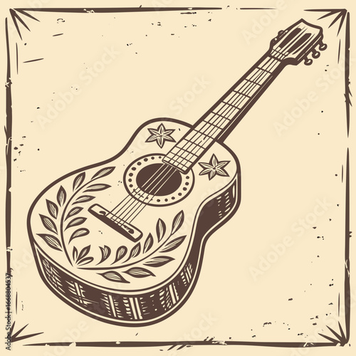 An electric acoustic guitar vector illustration shows a musical instrument for a rock band concert