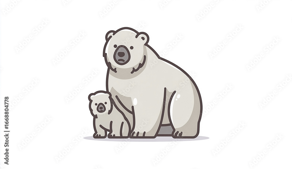 Fototapeta premium Adorable polar bear family graphic illustration with a loving mother and cub