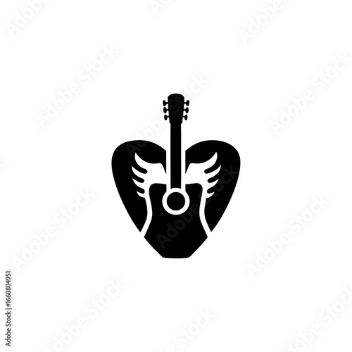 Silhouette of Guitar Player – Minimal Outline Music Icon, Musical Performance, Entertainment and Band Vector Illustration