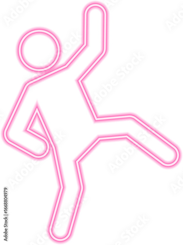 Neon outline pictogram of a person losing balance in a falling motion with tilted posture.