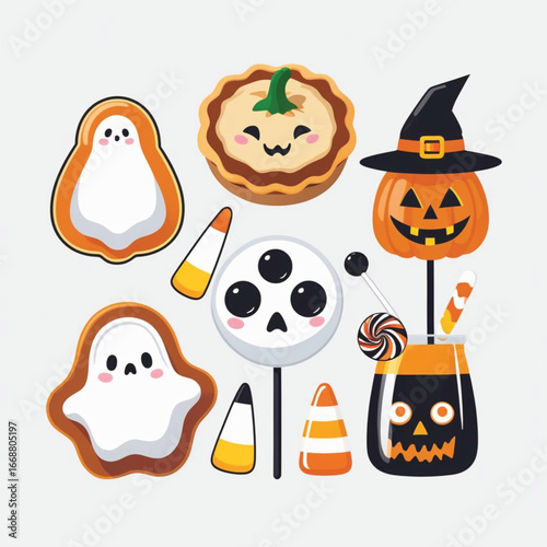 Candy Corn & Emoji Ghosts – Playful Digital Halloween Vector Icons