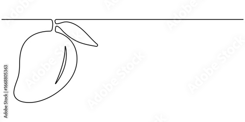 Mango icon continuous one line drawing vector illustration. One line drawing art illustration with organic mango, Continuous one line drawing of mango fruit with leaf. Continuous one line drawing. 