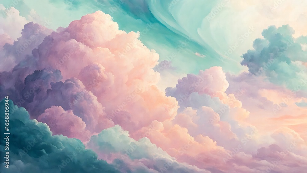 Naklejka premium Soft Pastel Gradient Oil Painting in Lavender, Mint, and Peach (2)