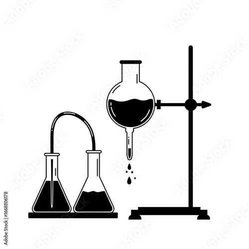 Chemistry lab equipment with flasks and a drip stand illustrating Knowledge Day  