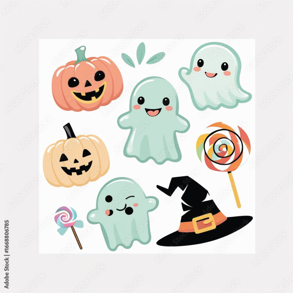 Fototapeta premium BOO! Lettering with Cartoon Ghosts – Playful Halloween Typography Vector