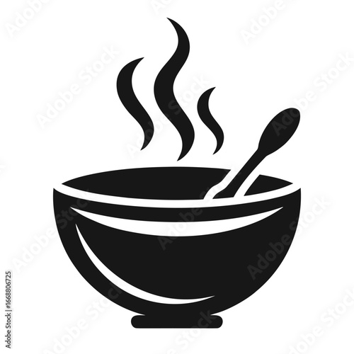 Hot food icon silhouette – steaming bowl with spoon symbol for restaurant, soup, and homemade meal