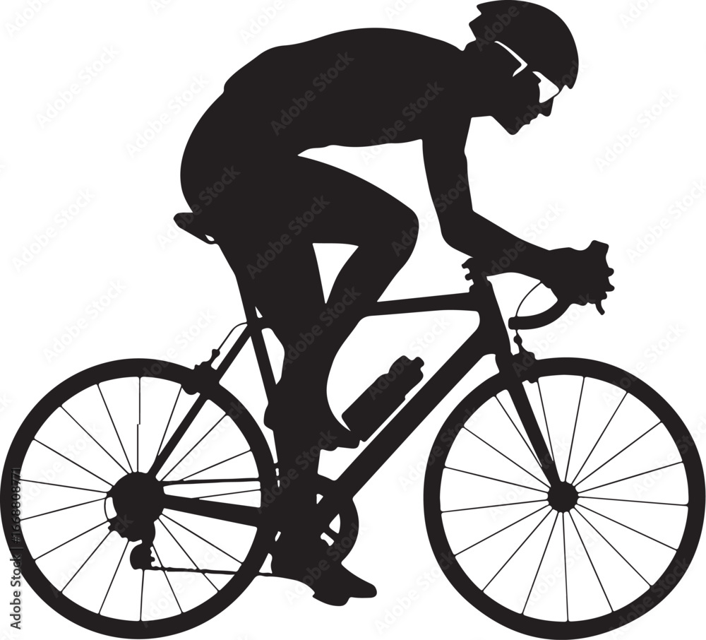 Naklejka premium Silhouette cyclist riding bicycle sport black and white vector illustration