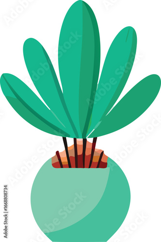 Vibrant green potted plant with broad leaves fresh houseplant foliage in a modern teal pot