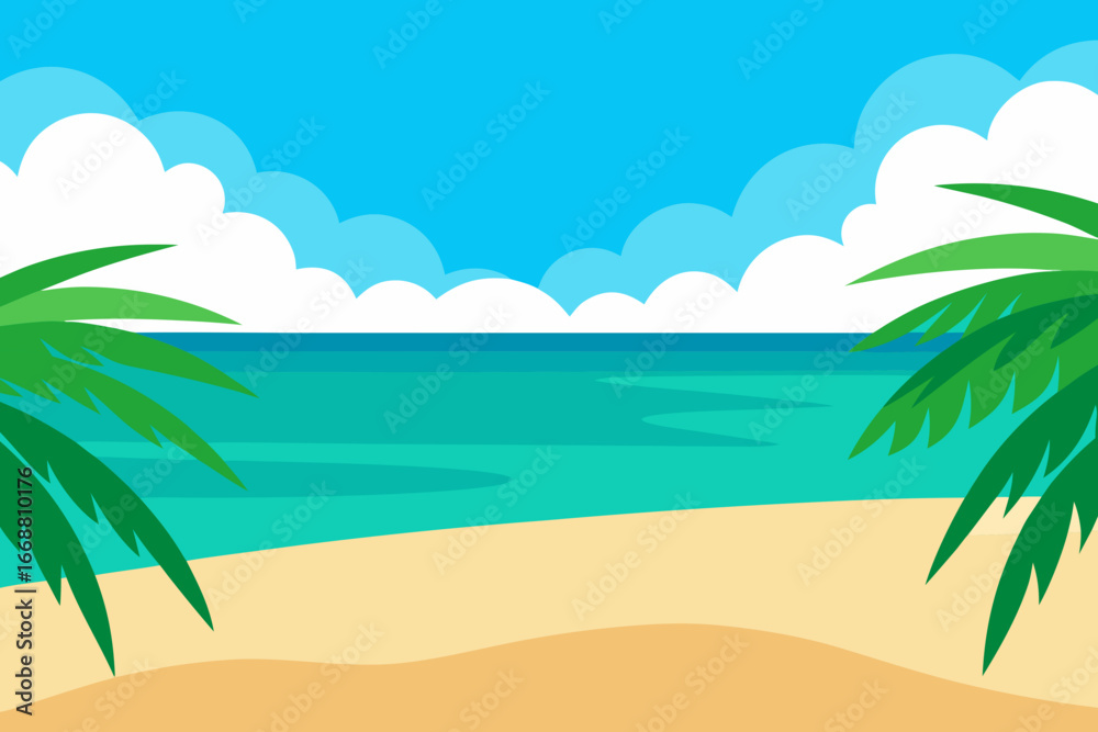 Fototapeta premium Tropical beach paradise with palm trees and turquoise ocean