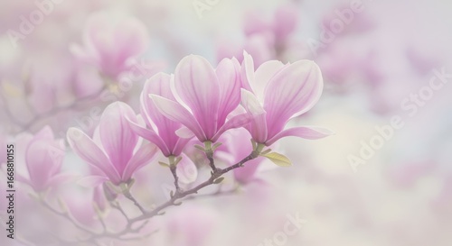 Delicate Pastel Magnolia Blossoms in Soft Focus creating a dreamy floral background
