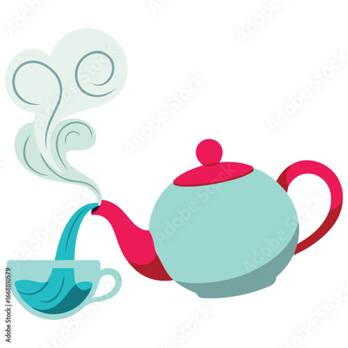 Fresh brewed tea teapot cup beautiful vector illustration isolated on white background