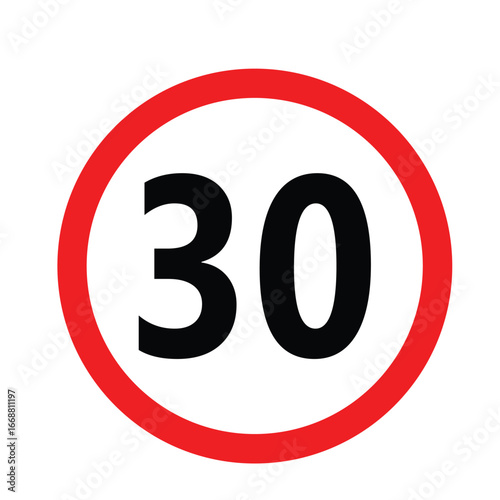 Red traffic road sign vector icon with  30 limit symbol  illustration