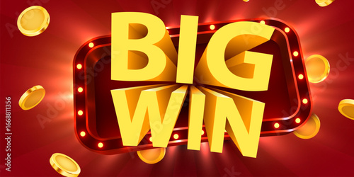 Big win banner. Sign with golden letters. Online casino. Vector illustration
