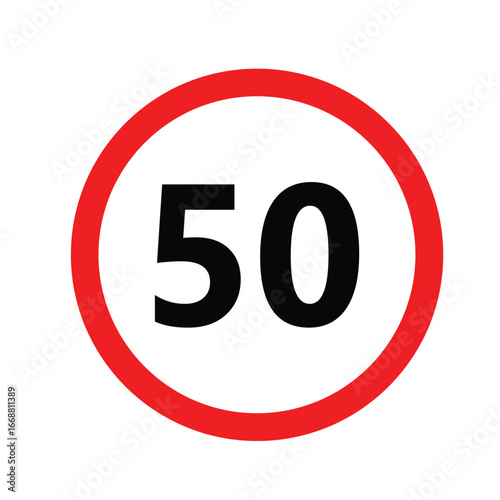 Red traffic road sign vector icon with 50 limit symbol  illustration
