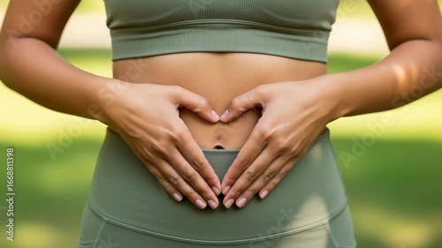 Wallpaper Mural Take care of your tummy with Female torso with hands making a heart shape over her stomach Torontodigital.ca