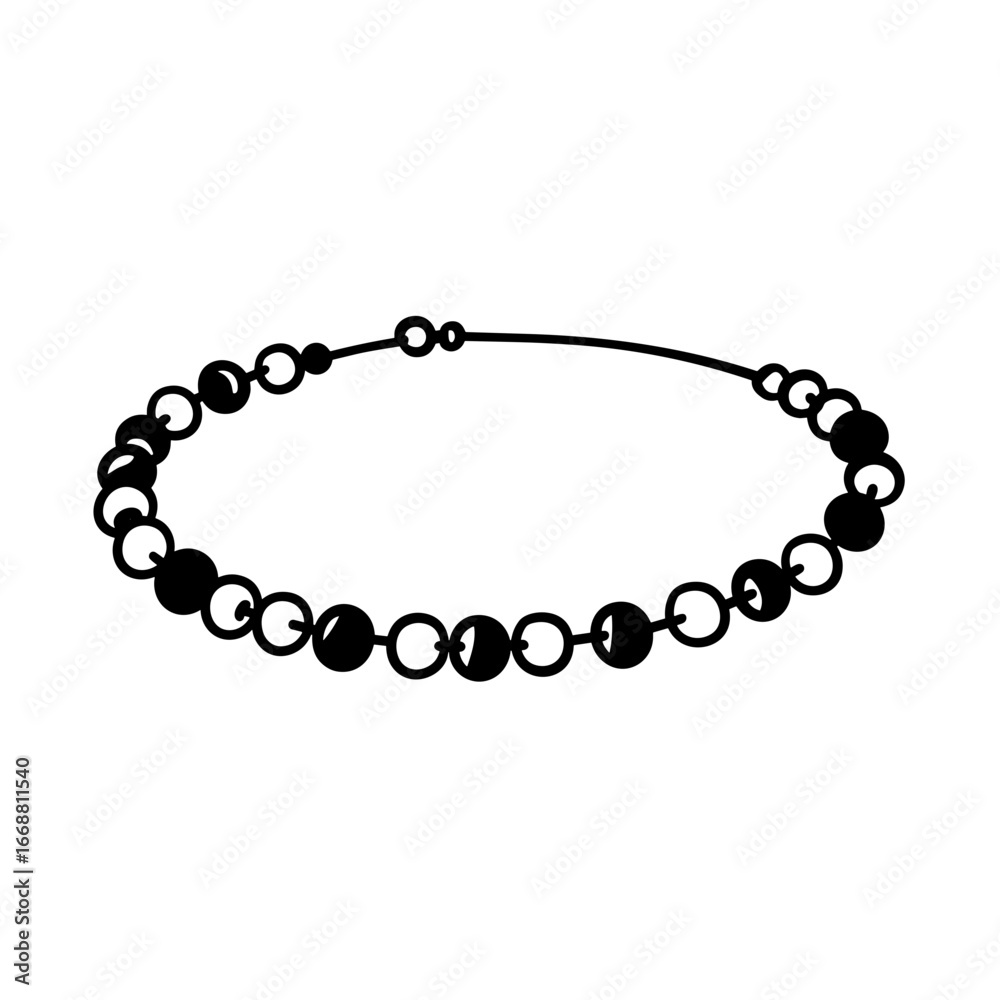 Fototapeta premium Beads necklace design in black silhouette style on white background 