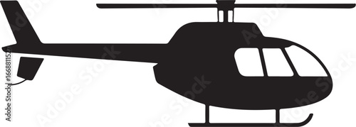 Black and white silhouette of a helicopter in a modern, bold vector style for aviation and emergency services designs