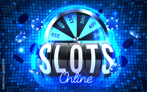 Neon slot machine coins wins the jackpot. 777 Big win casino concept. Vector illustration