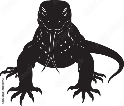 Asian water monitor lizard silhouette detailed dark reptile art