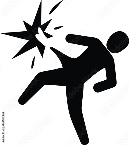Black Silhouette Icon of a Person Being Kicked with an Impact Starburst explosion action