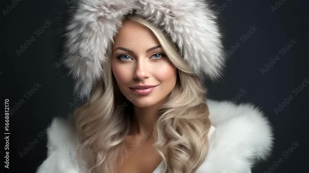 Winter fashion shoot with model in fur hat showcasing elegance in studio setting Winter fashion shoot with model in fur hat showcasing elegance in studio setting