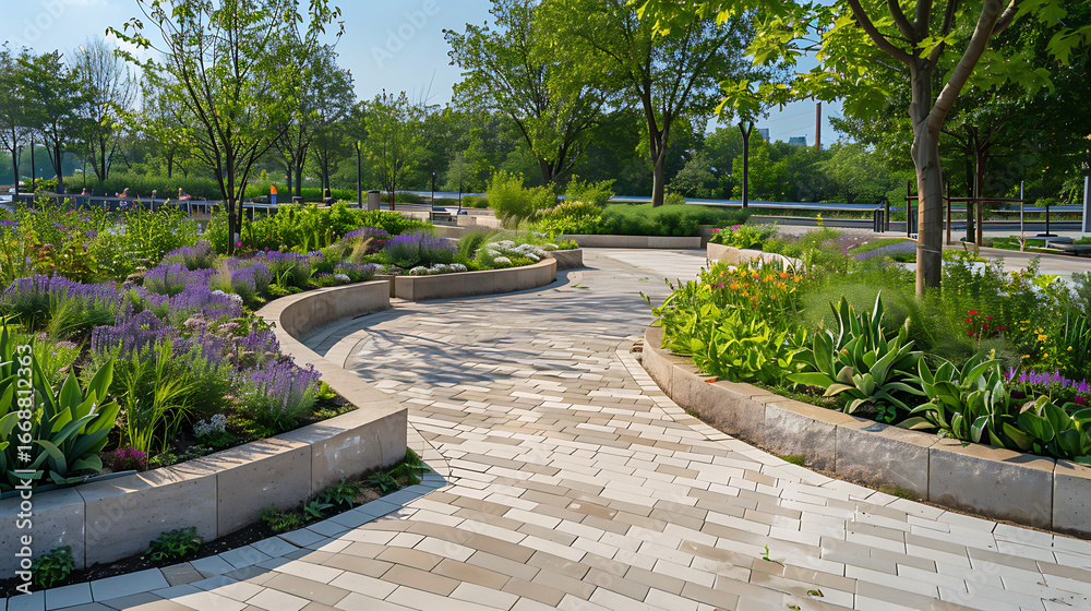Obraz premium Modern Urban Park or Walkway with Distinctive Design