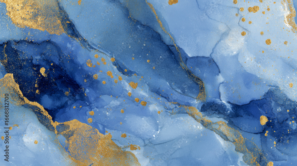 Fototapeta premium Abstract blue and metallic gold background with watercolor texture effect