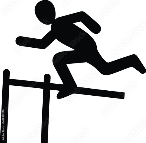 Silhouette of a runner leaping over a hurdle in a track and field race on a white background athlete