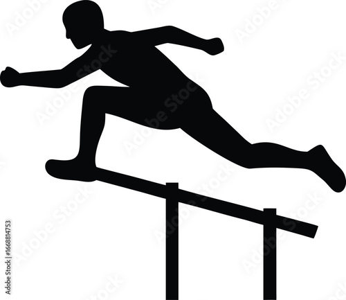 Silhouette of Athlete Jumping Over Hurdle on White Background runner track and field