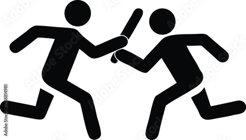 Silhouette of two runners passing a baton in a relay race on a white background athlete athletics