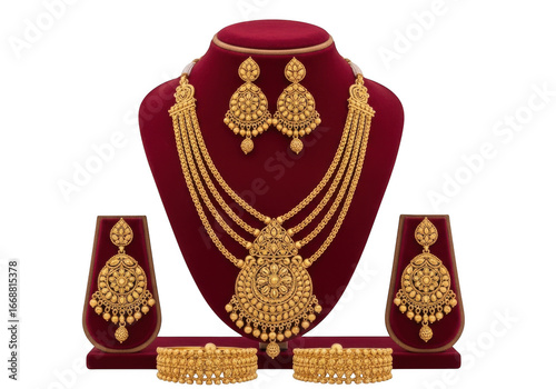 Elegant gold jewelry set isolated on transparent background