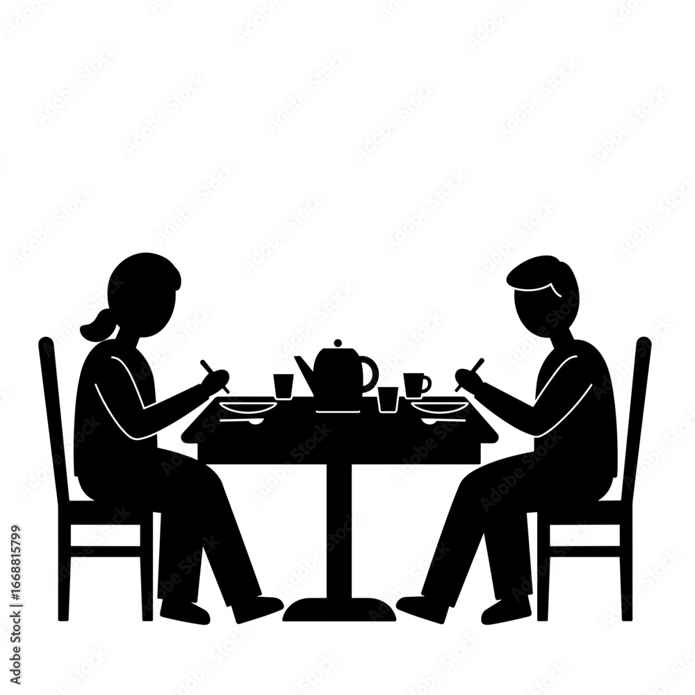 Fototapeta premium Two people dining at a table with tea, concept of Thanksgiving Day 