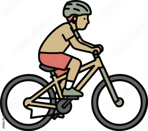 Side profile illustration of a person wearing a helmet while riding a bicycle with thick outlines.