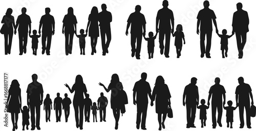 Silhouettes of groups of people set. hand drawn. Vector illustration.
