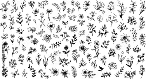 Big set of New collection of Floral vector with hand drawn, exclusive design. hand drawing. Not AI Vector illustration.
